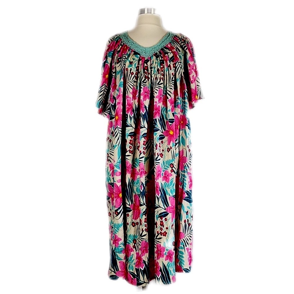 Vintage 90’s Floral Print Short Sleeve Mumu Midi Dress 4X